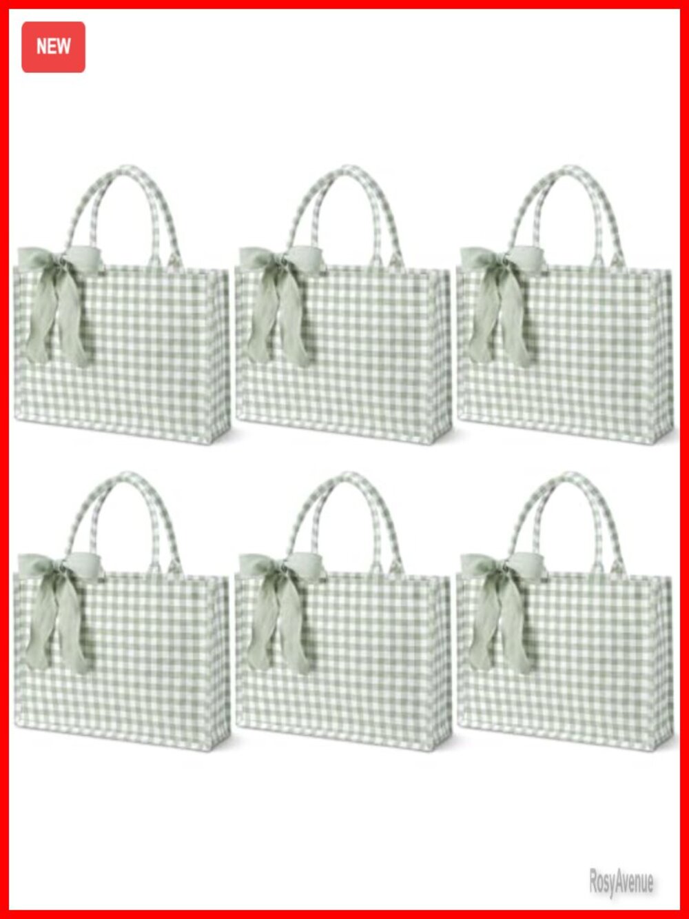 Aliceset 6 Pc Gingham Tote Bag Set with Handles Reusable Canvas Totes
